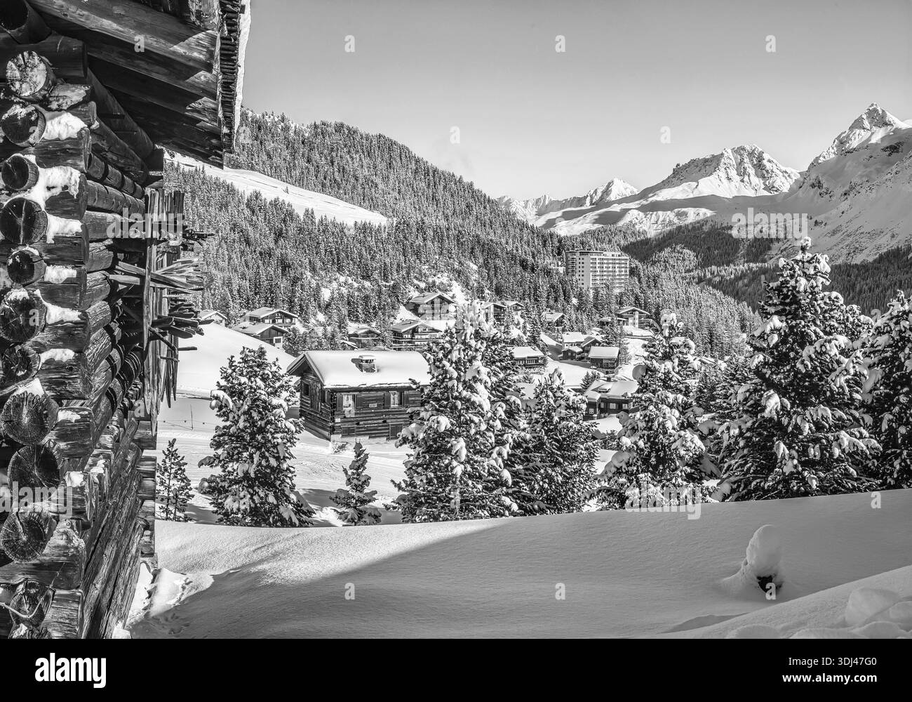 Panoramic view alpine village Black and White Stock Photos & Images - Alamy