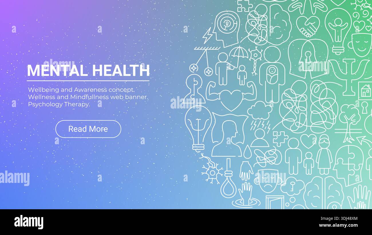 Mental Health Line Web Banner Stock Vector