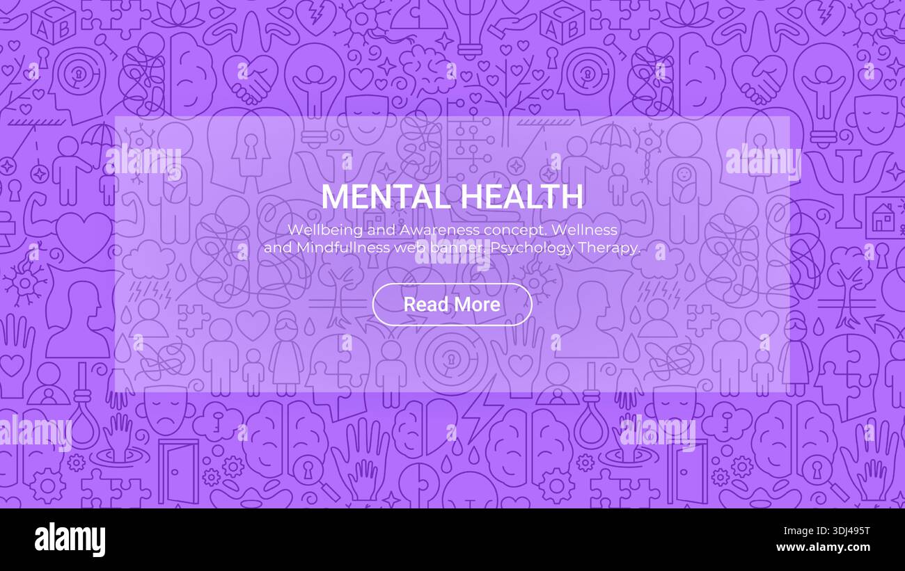 Mental Health Line Banner Stock Vector