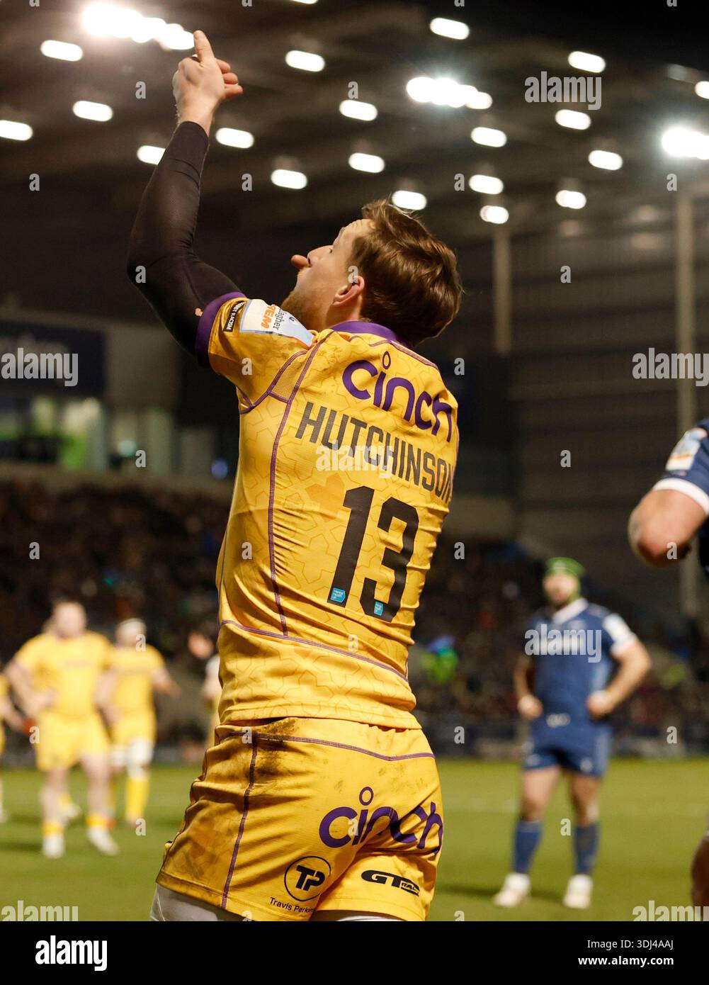 Northampton Saints' Rory Hutchinson celebrates after scoring his sides ...