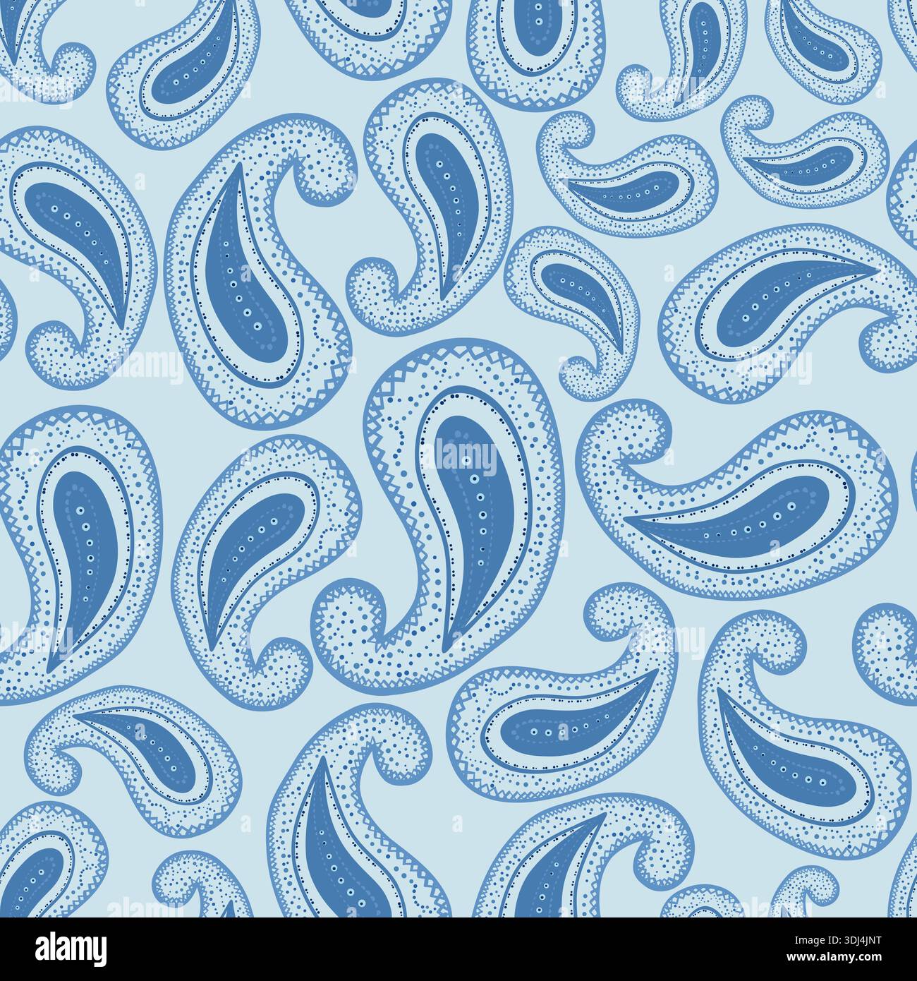 Blue paisley seamless fabric design pattern Stock Vector