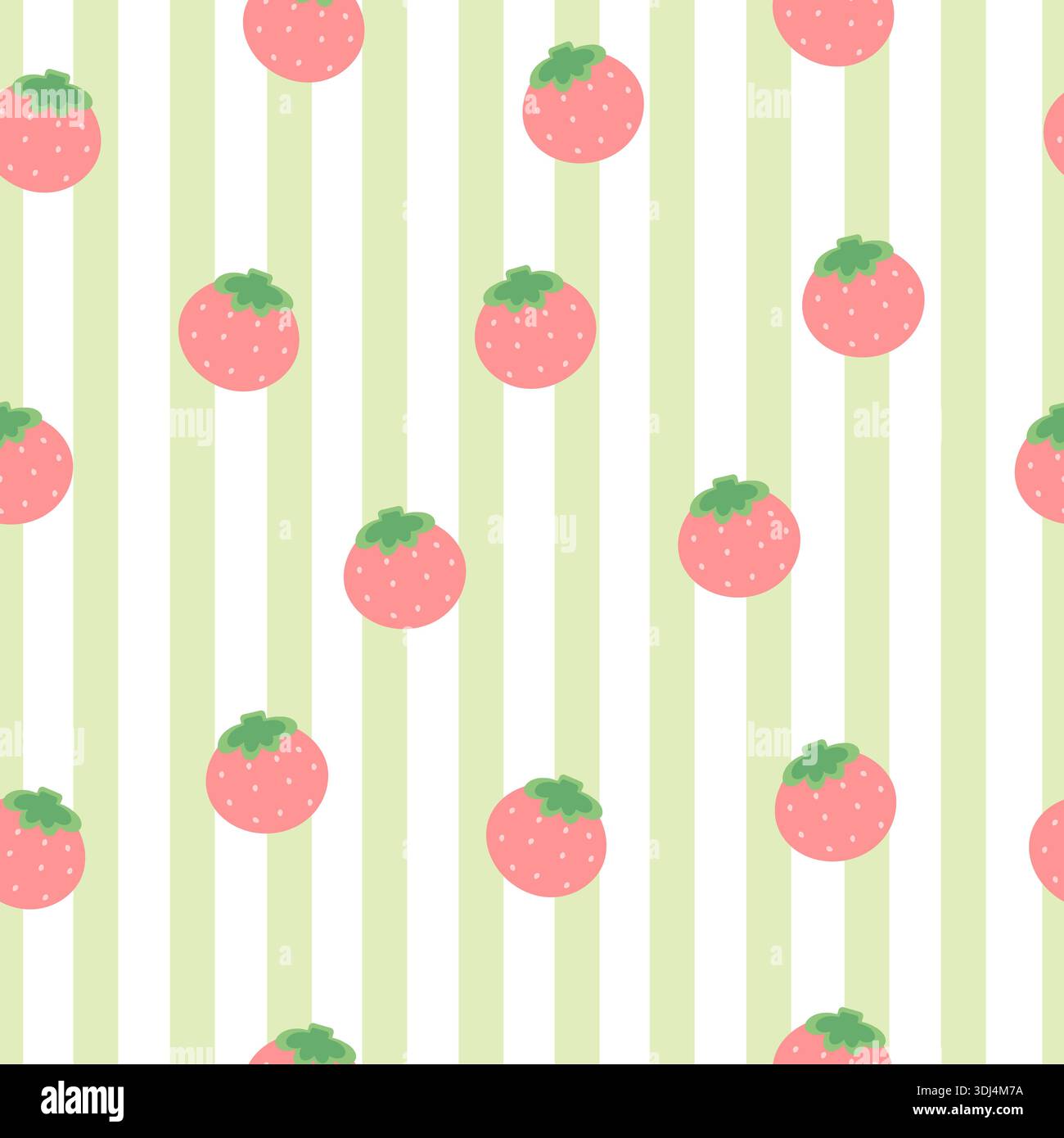 Green and white stripe pattern strawberries pattern Stock Vector