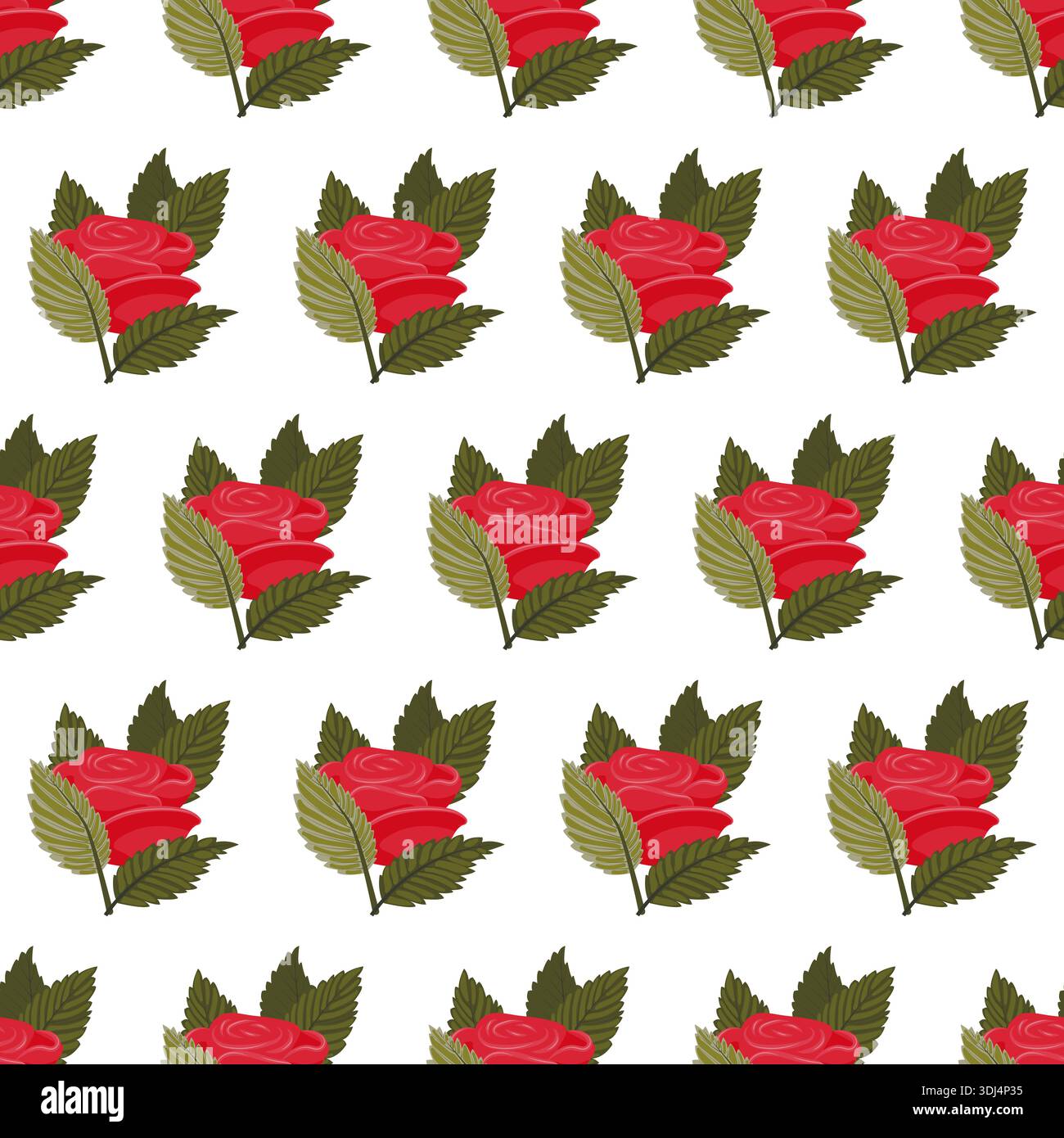 A composition of bright red roses. Seamless pattern. Vector illustration. Stock Vector