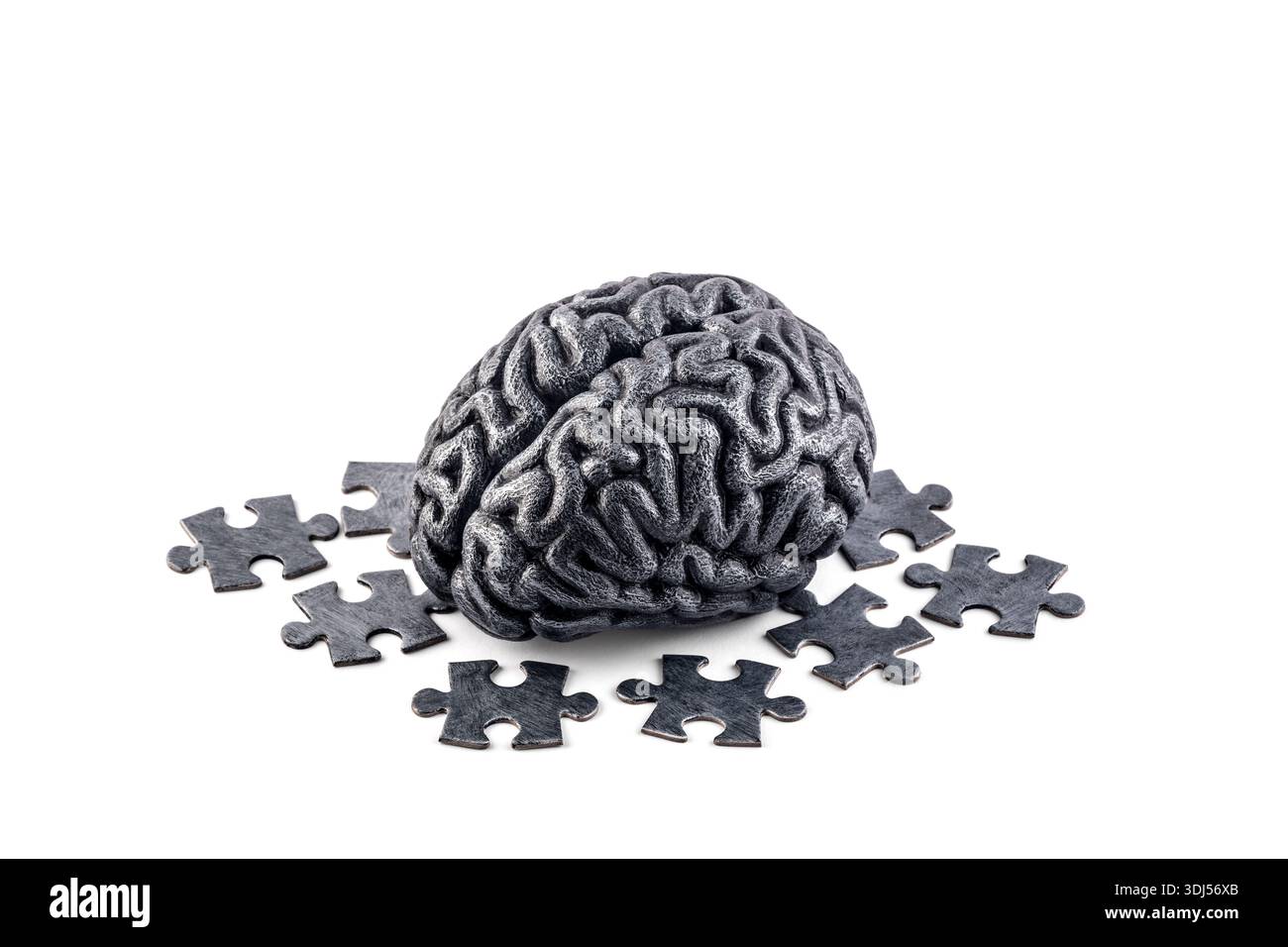 Human brain with puzzle pieces isolated on white background Stock Photo