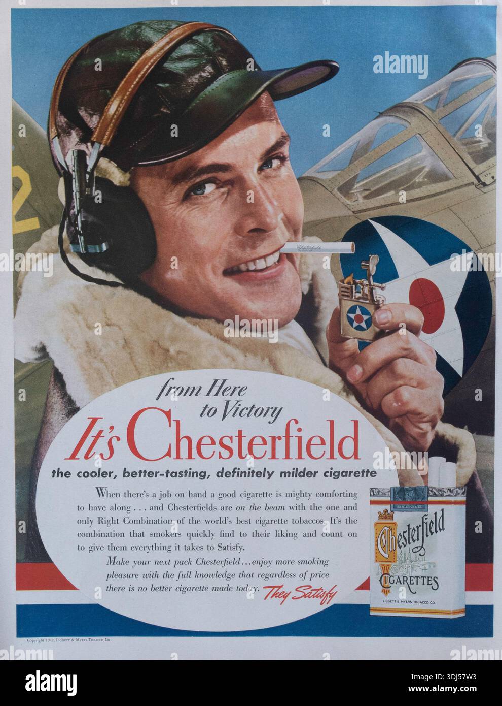 lucille ball chesterfield cigarette ad Vintage 1940's Chesterfield Cigarette advertisement with celebrity  endorsement by Lucille Ball ' Chesterfields are completely satisfying,  They're Milder much Milder Its my Cigarette' Stock Photo