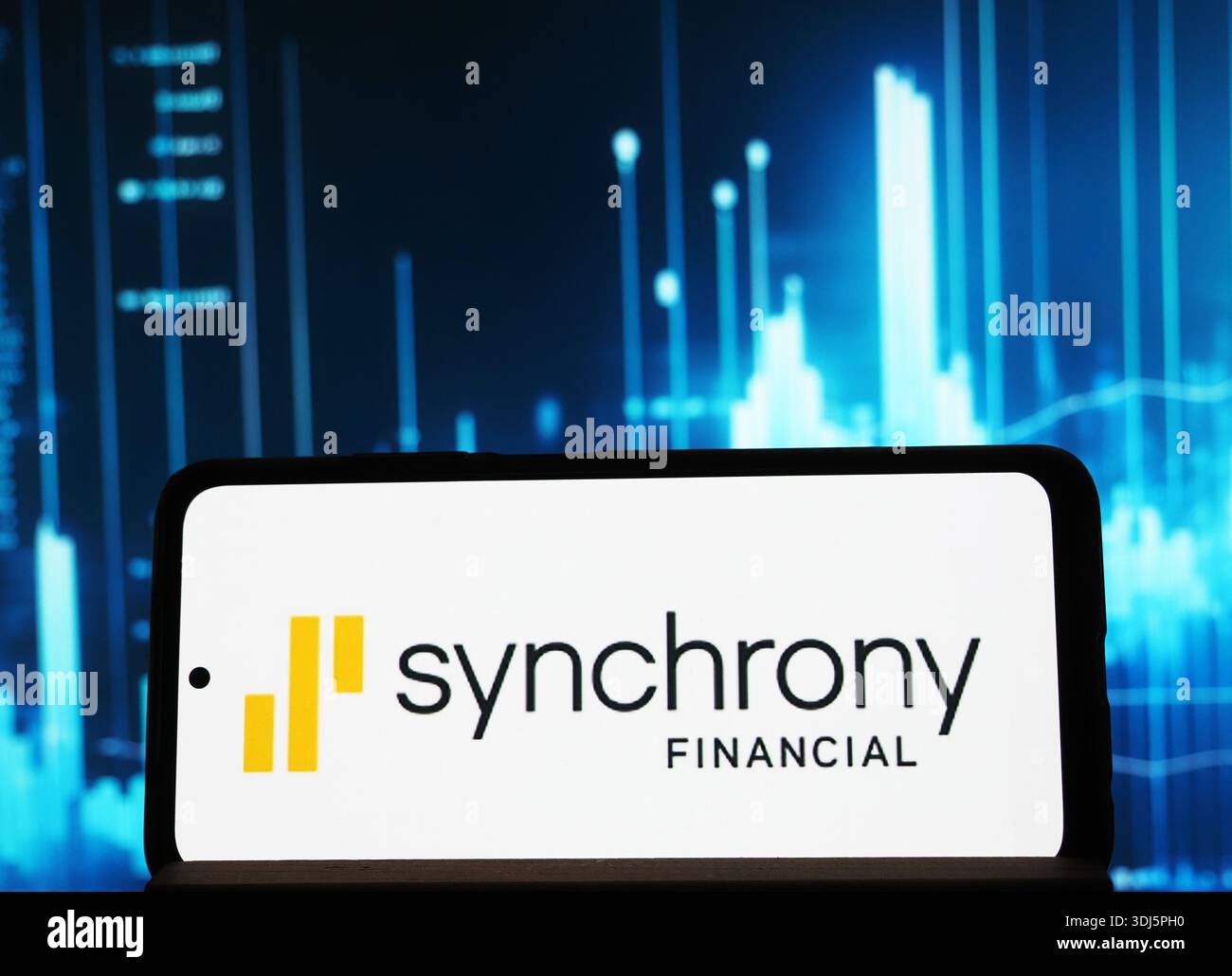 In this photo illustration, the Synchrony Financial logo seen displayed ...