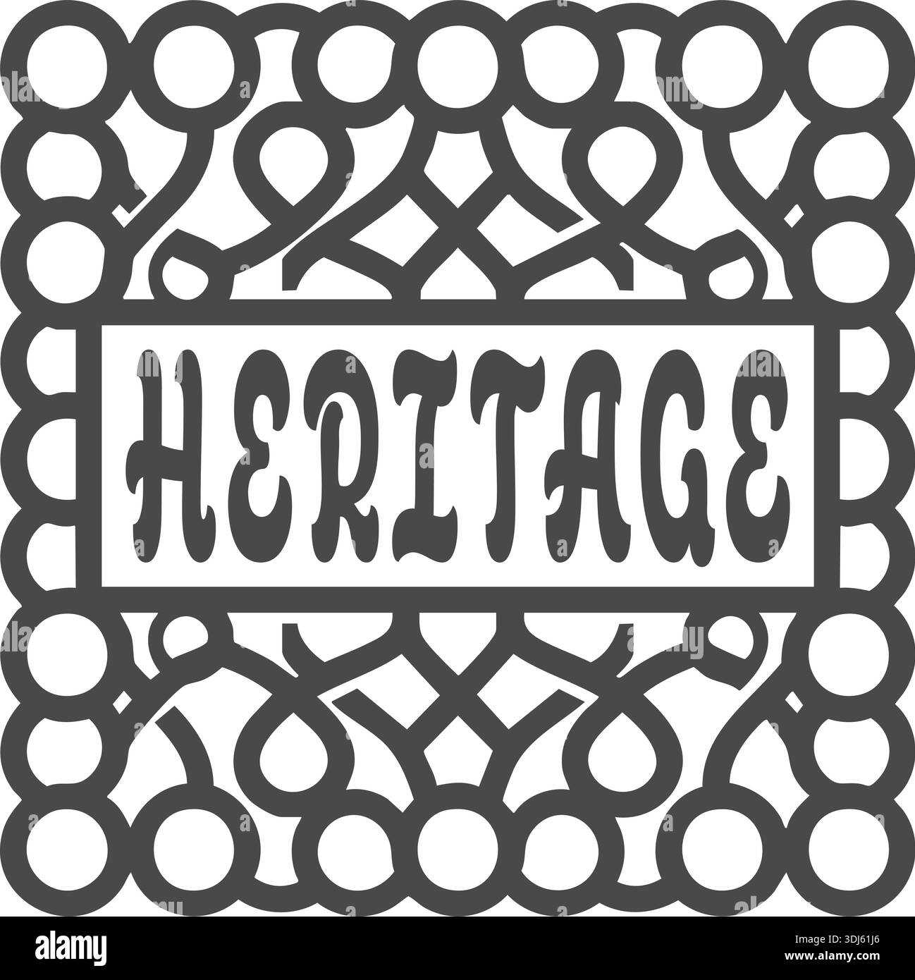 Decorative tile wordmark with heritage text framed by a repeating bubble pattern border Stock Vector