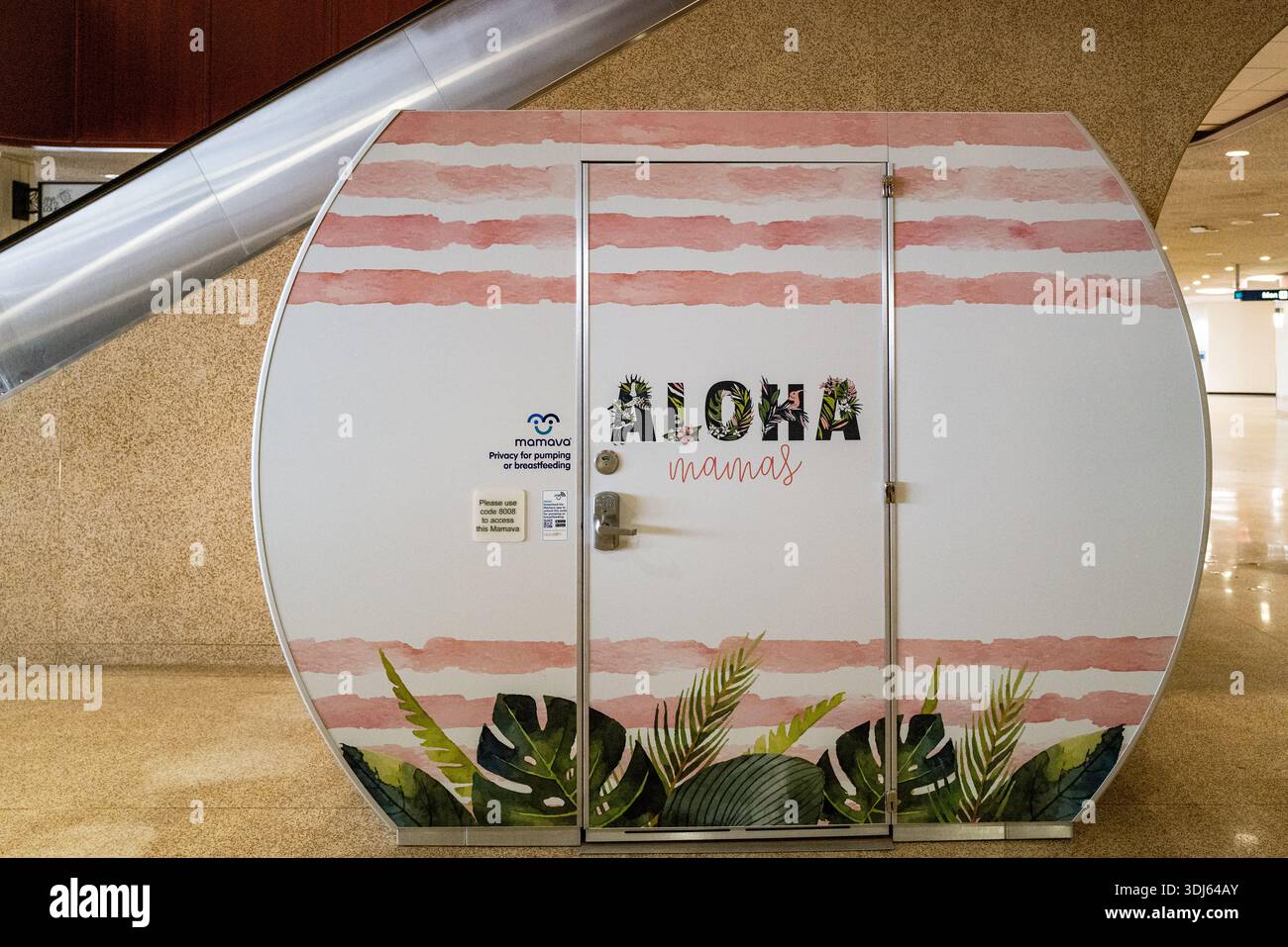 Mamava lactation pod for breastfeeding mothers at the airport in Honolulu, Hawaii. Stock Photo