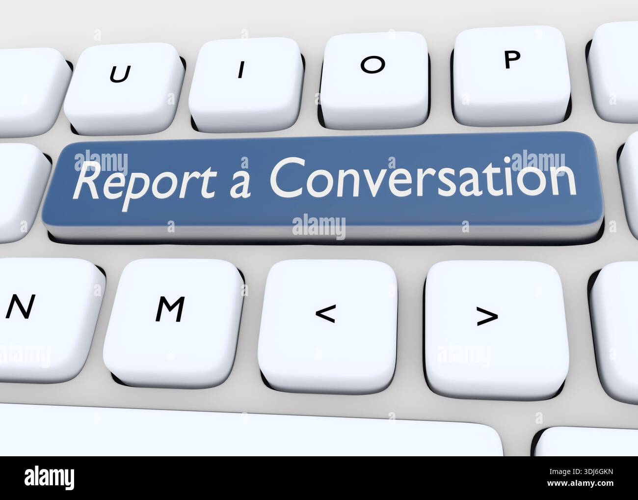3D illustration of computer keyboard with the script Report a Conversation. Stock Photo