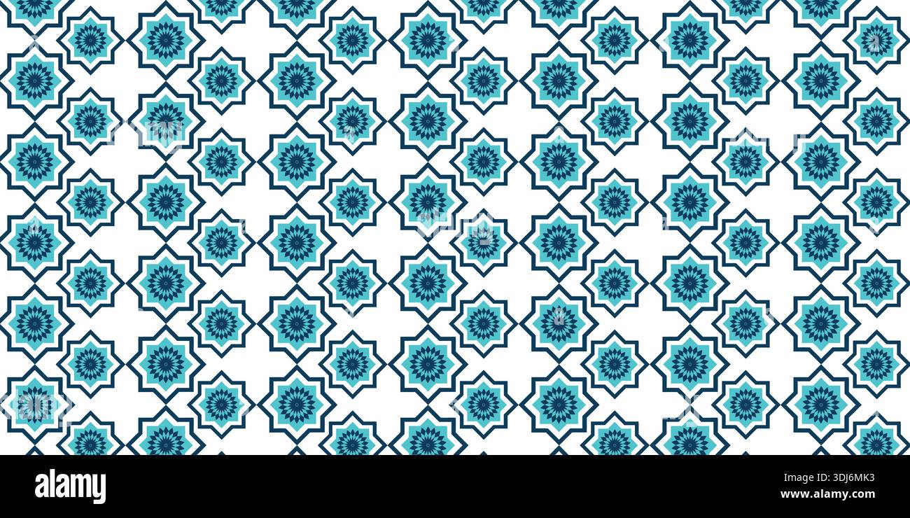 Turquoise Islamic Geometric Star Pattern Background with Repeating Moroccan Motifs Stock Vector