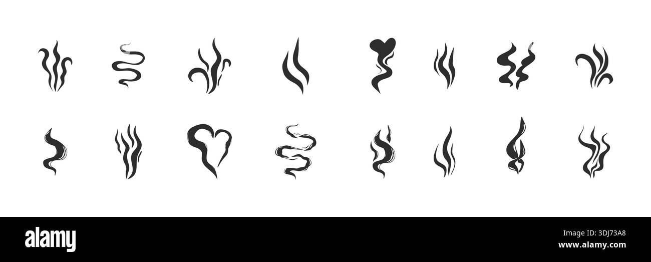 Smell steam and smoke lines icons set. Air wind and scent linear hand ...