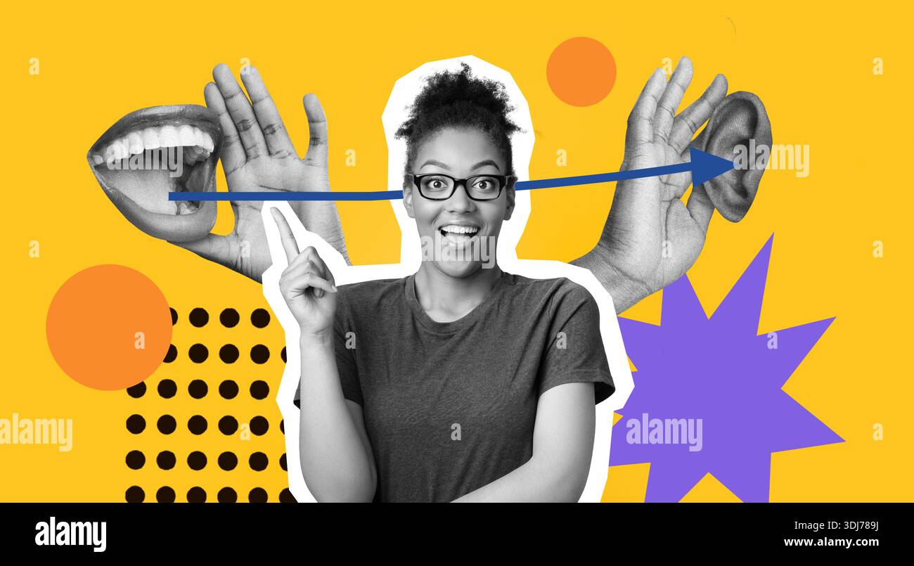 Collage features person smiling hi-res stock photography and images - Alamy