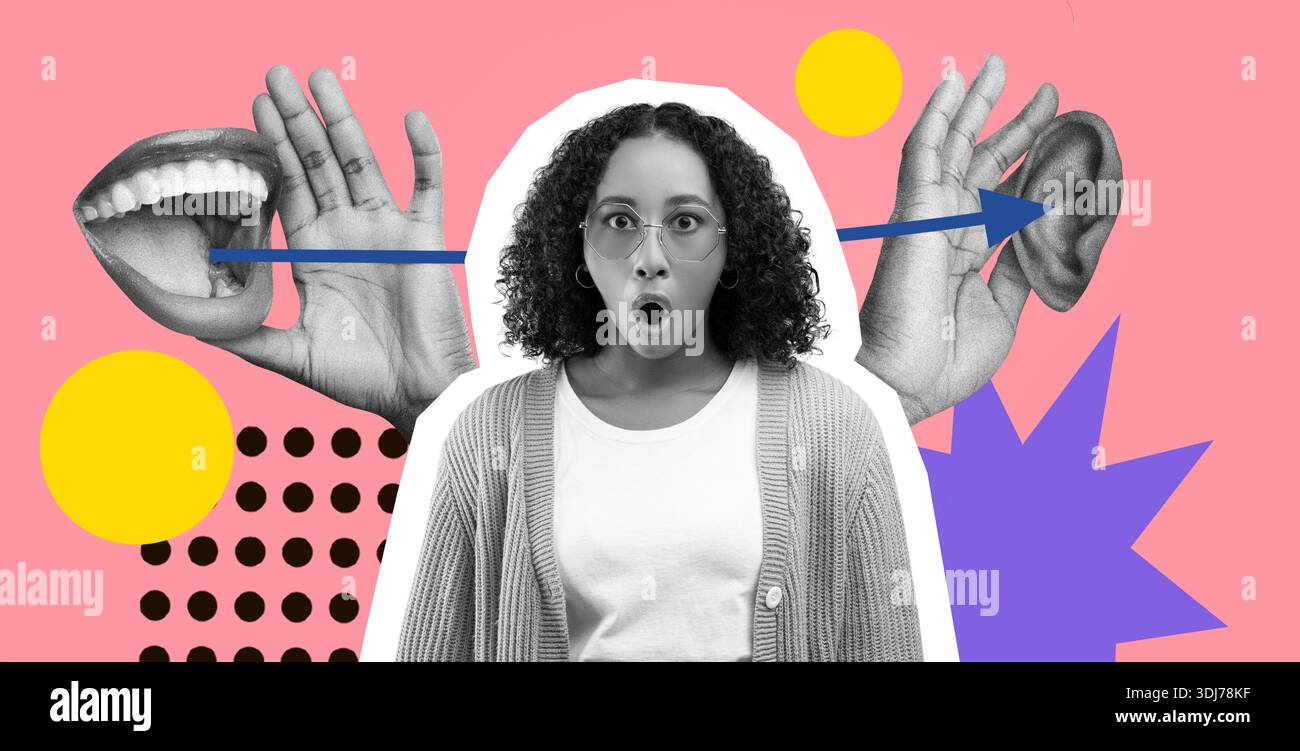 Collection of Hands and Woman With Expressions in a Colorful Collage ...