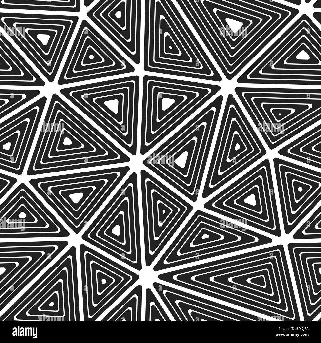 Minimalistic triangles background. Big shape size. Multiple repeated inner triangles. Black and white style. Repeatable pattern. Modern vector tiles. Stock Vector