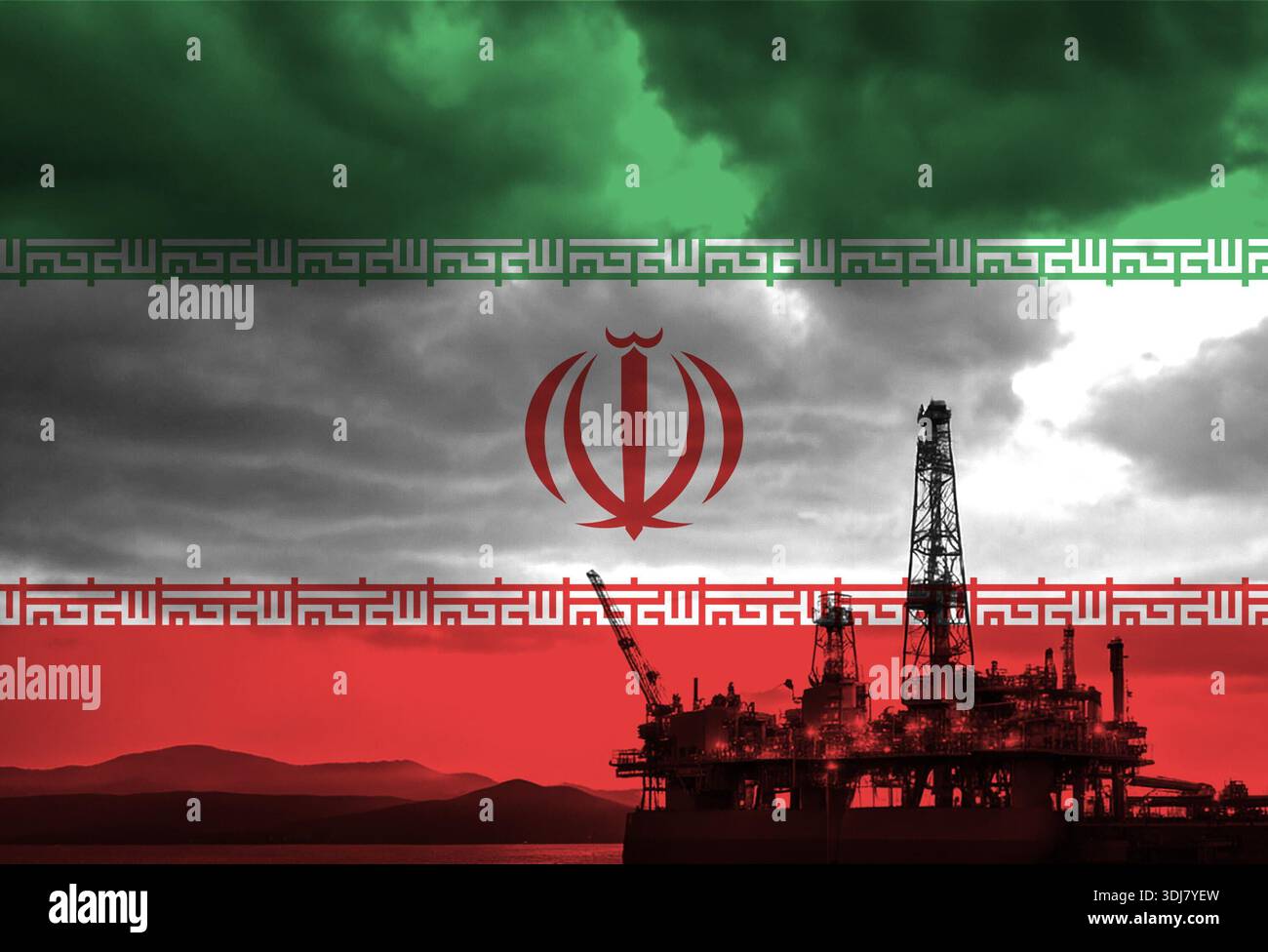 Iran Rig Natural Gas drilling rig with Iran flag overlay symbolising natural ...