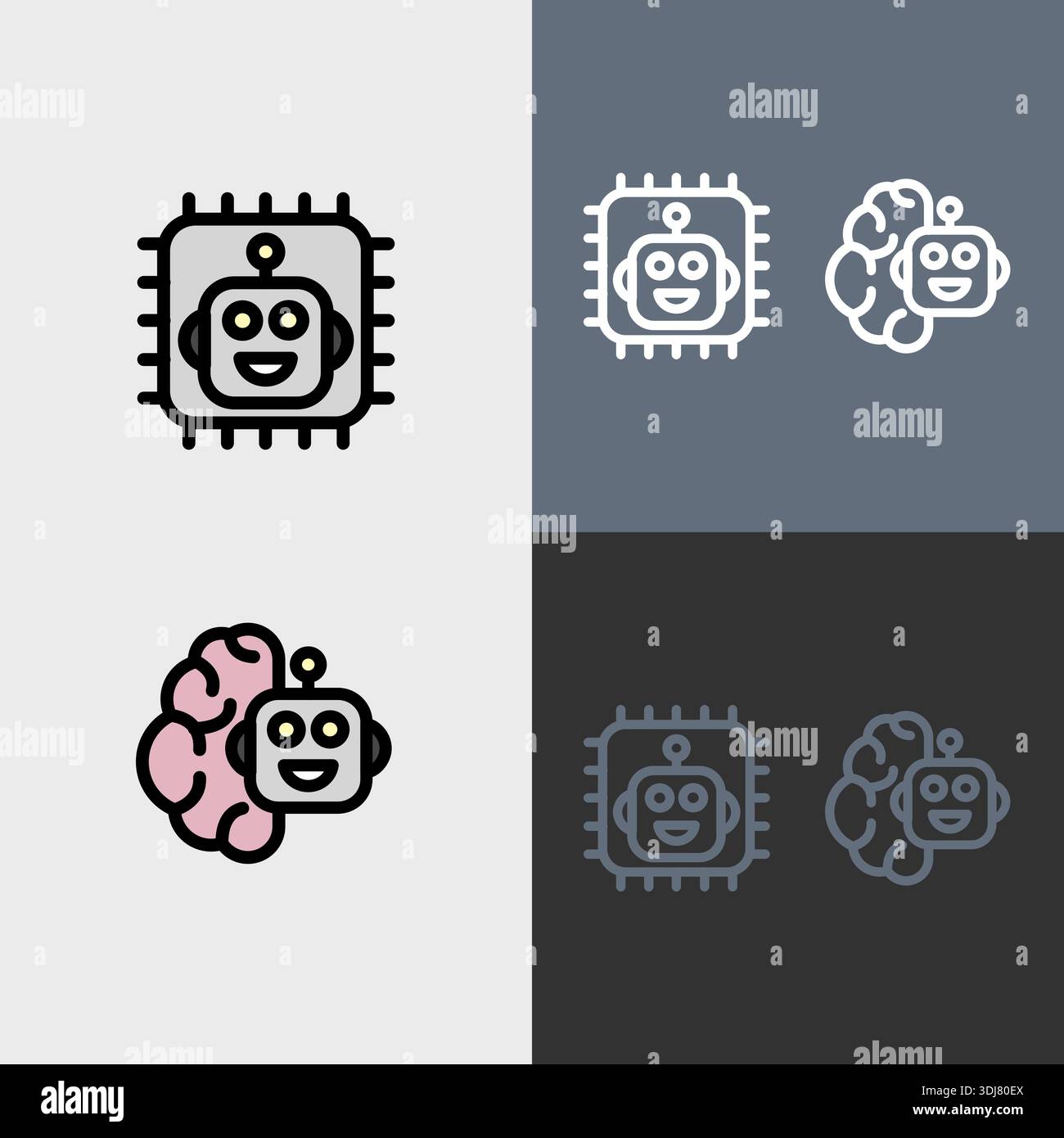 Artificial intelligence symbol or clipart set - filled and outlined ...