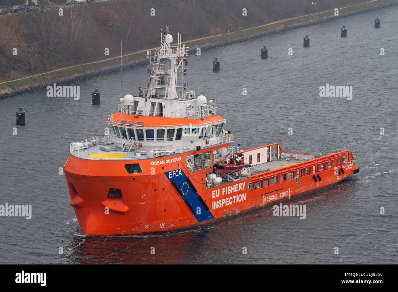 EU Fishery Inspections OCEAN GUARDIAN passing the KIel canal Stock Photo