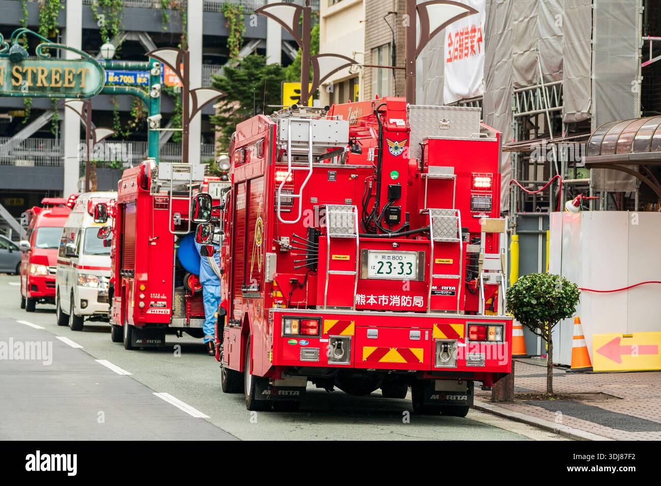 Fire Engine Assisting Construction Fire engines attending a fire in a building under going renovation ...