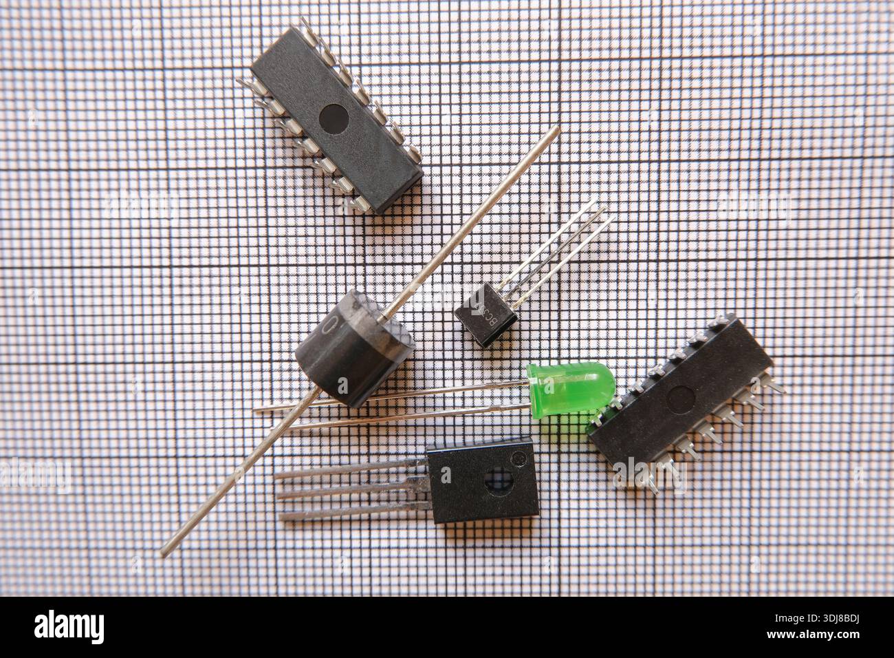 Semiconductor electronic components. Transistors, integrated circuits and diodes. Stock Photo