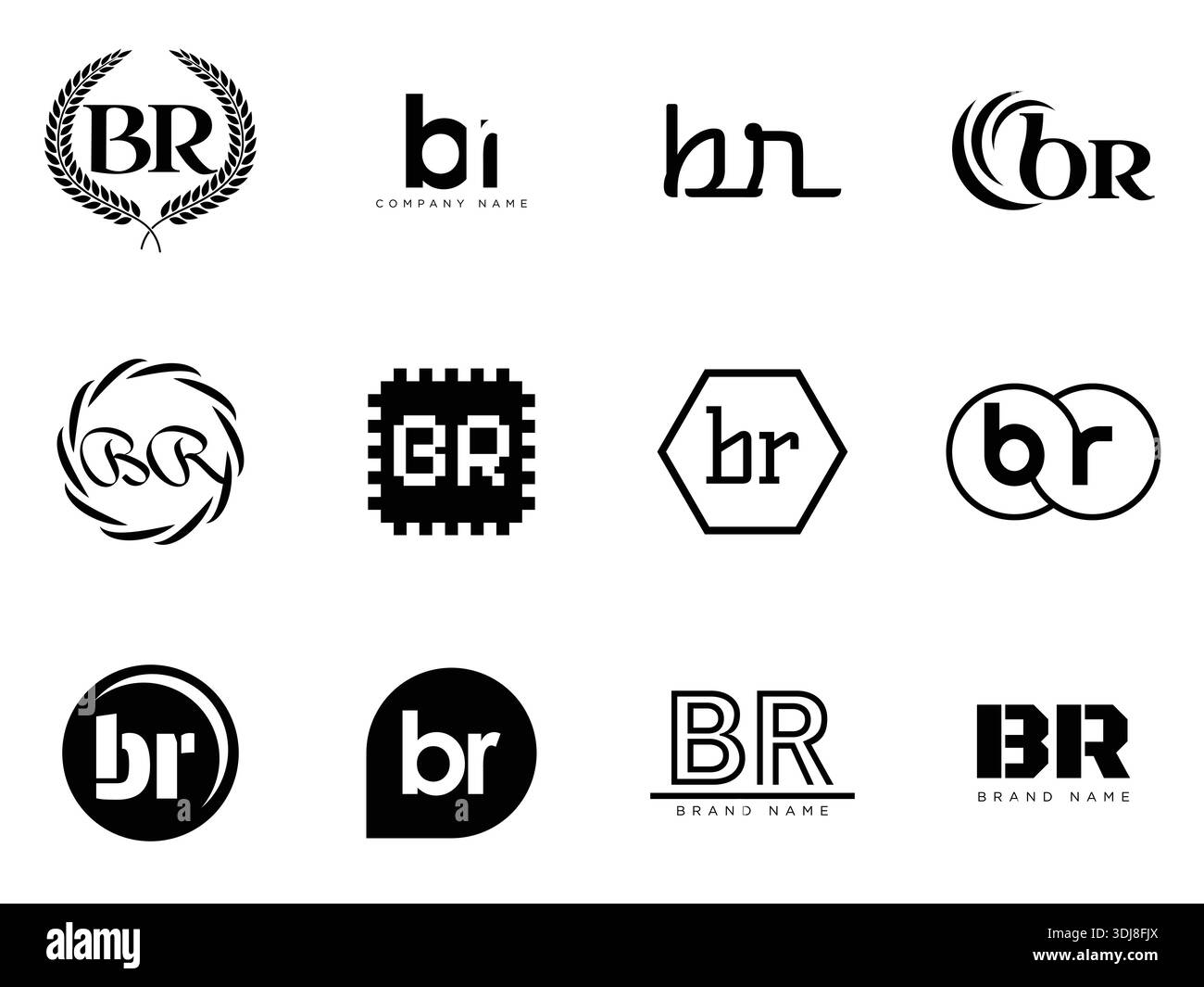 BR logo company template. Letter b and r logotype. Set different ...