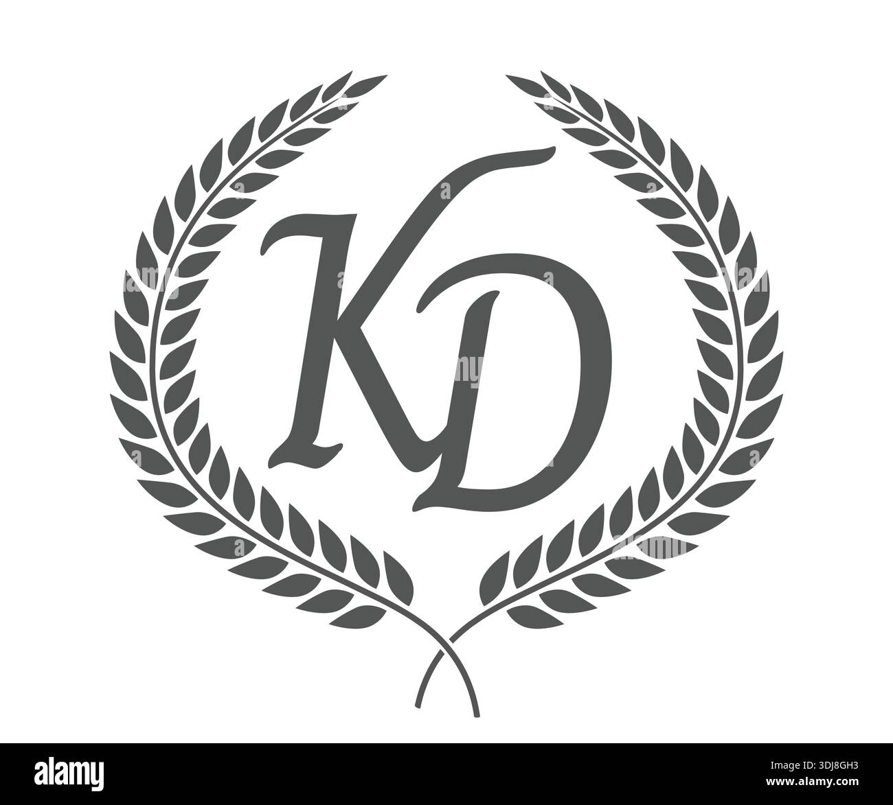 Initial letter K and D, KD monogram logo design with laurel wreath ...
