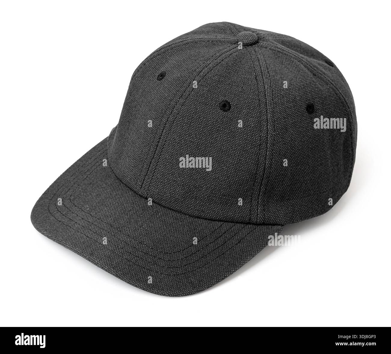 Dark gray baseball cap displaying canvas texture, isolated on a white background Stock Photo