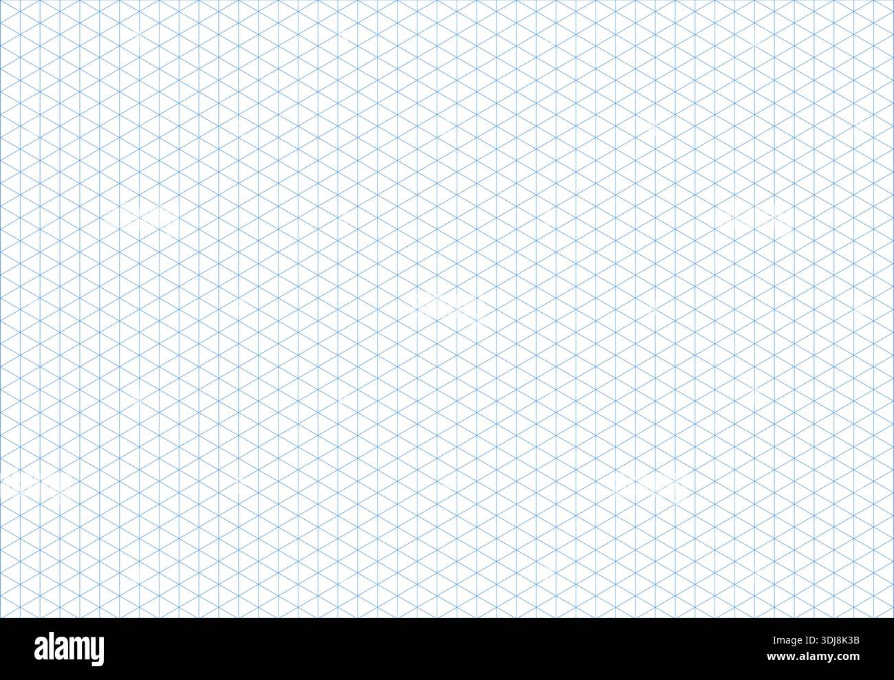 Isometric squared blue grid. Blue isometric line guides. Printable 3d perspective backdrop. Mathematic typography pattern for making notebooks Stock Vector