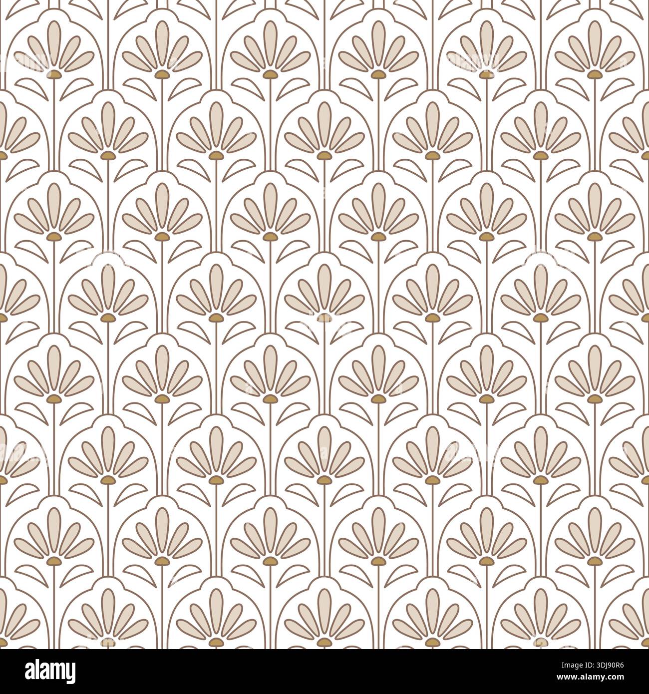 Tiny art deco daisy flowers scale festive geometric seamless pattern. Stock Vector