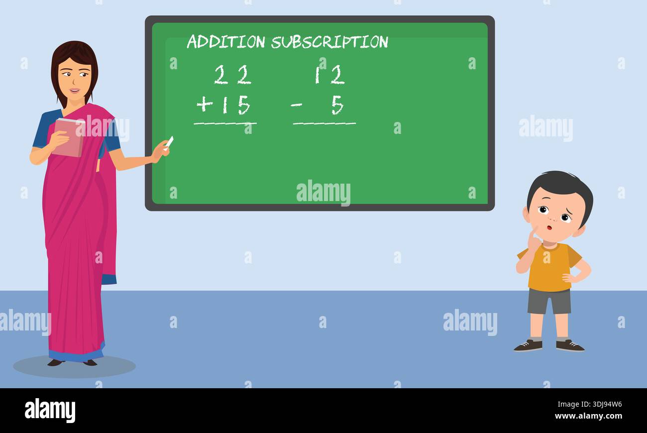 Woman Teacher in Classroom Vector Illustration Teaching Math on ...