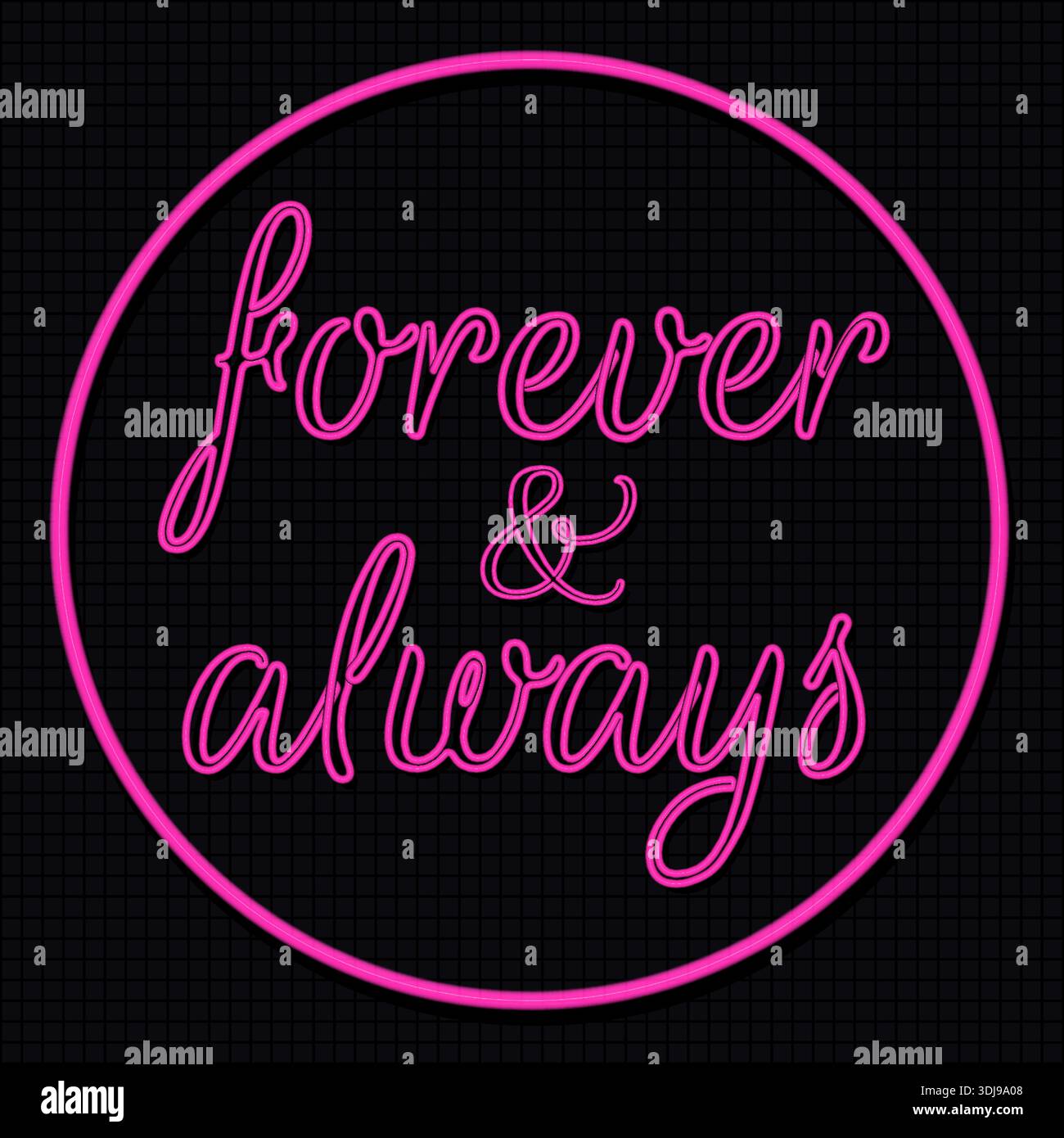 Aiways Sign Pink neon sign forever and always lettering in circle frame on black ...