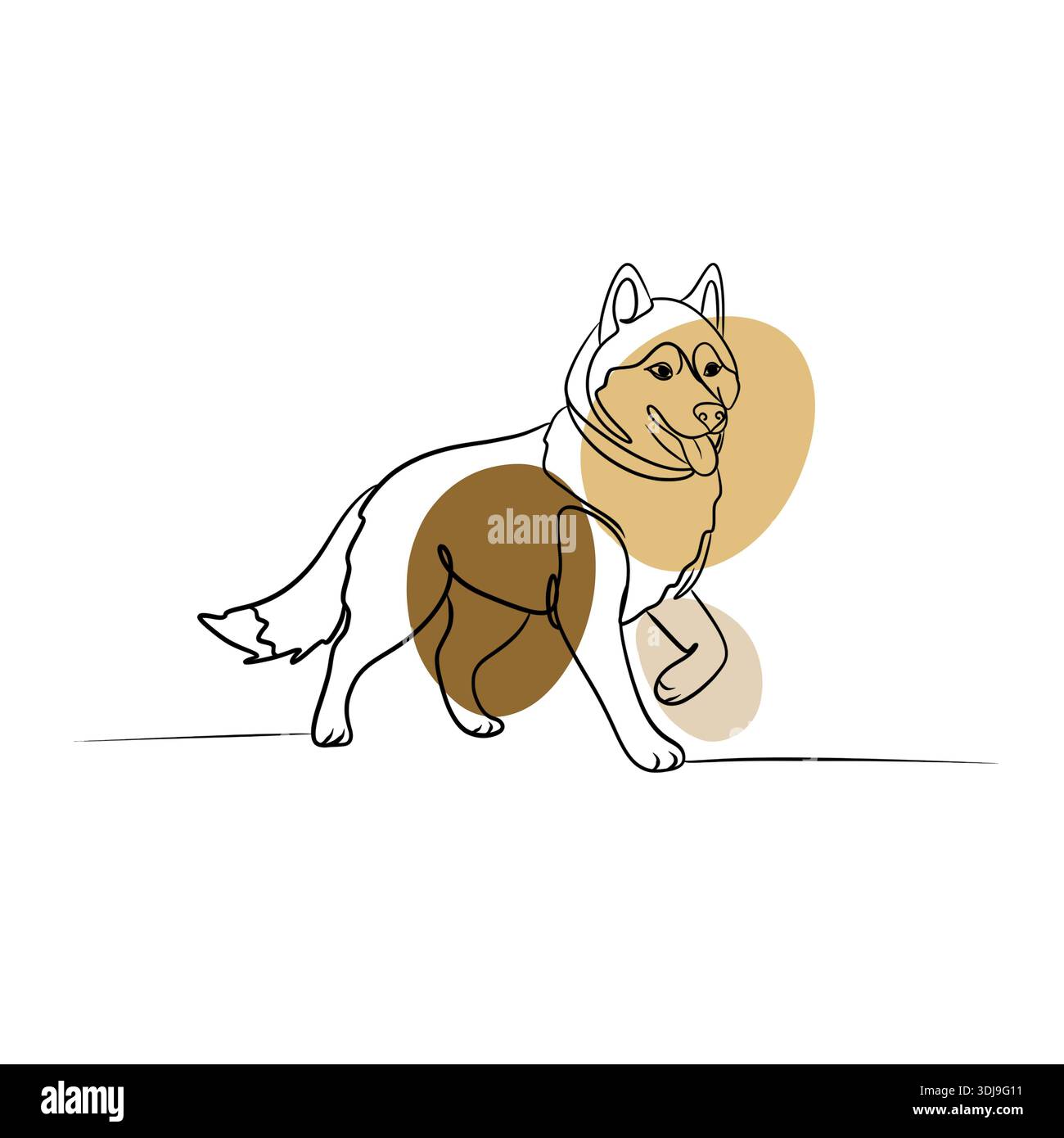 Hand-drawn husky dog line art illustration in playful walking pose with ...