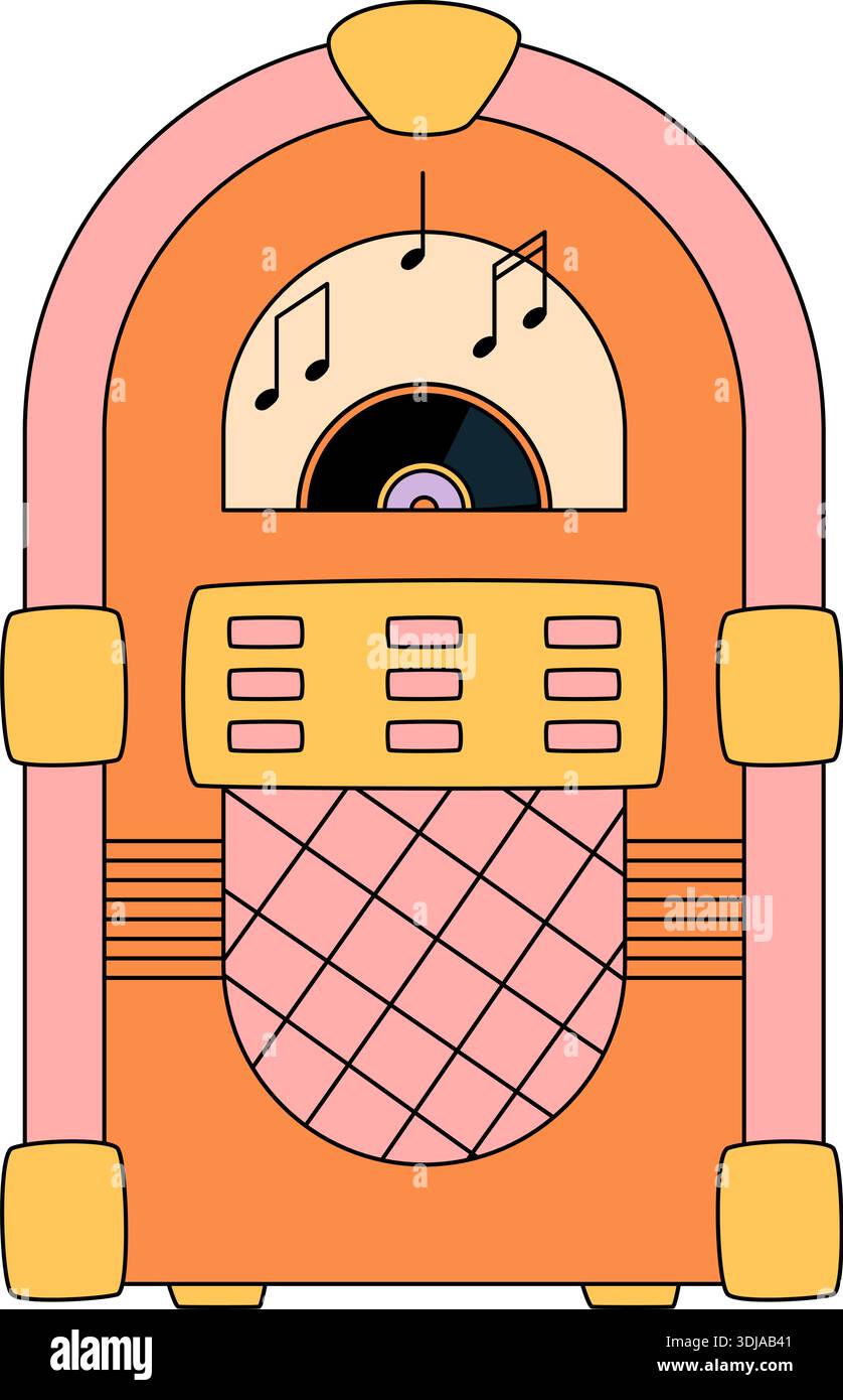 Groovy Retro Music Vinyl Box Sticker Stock Vector