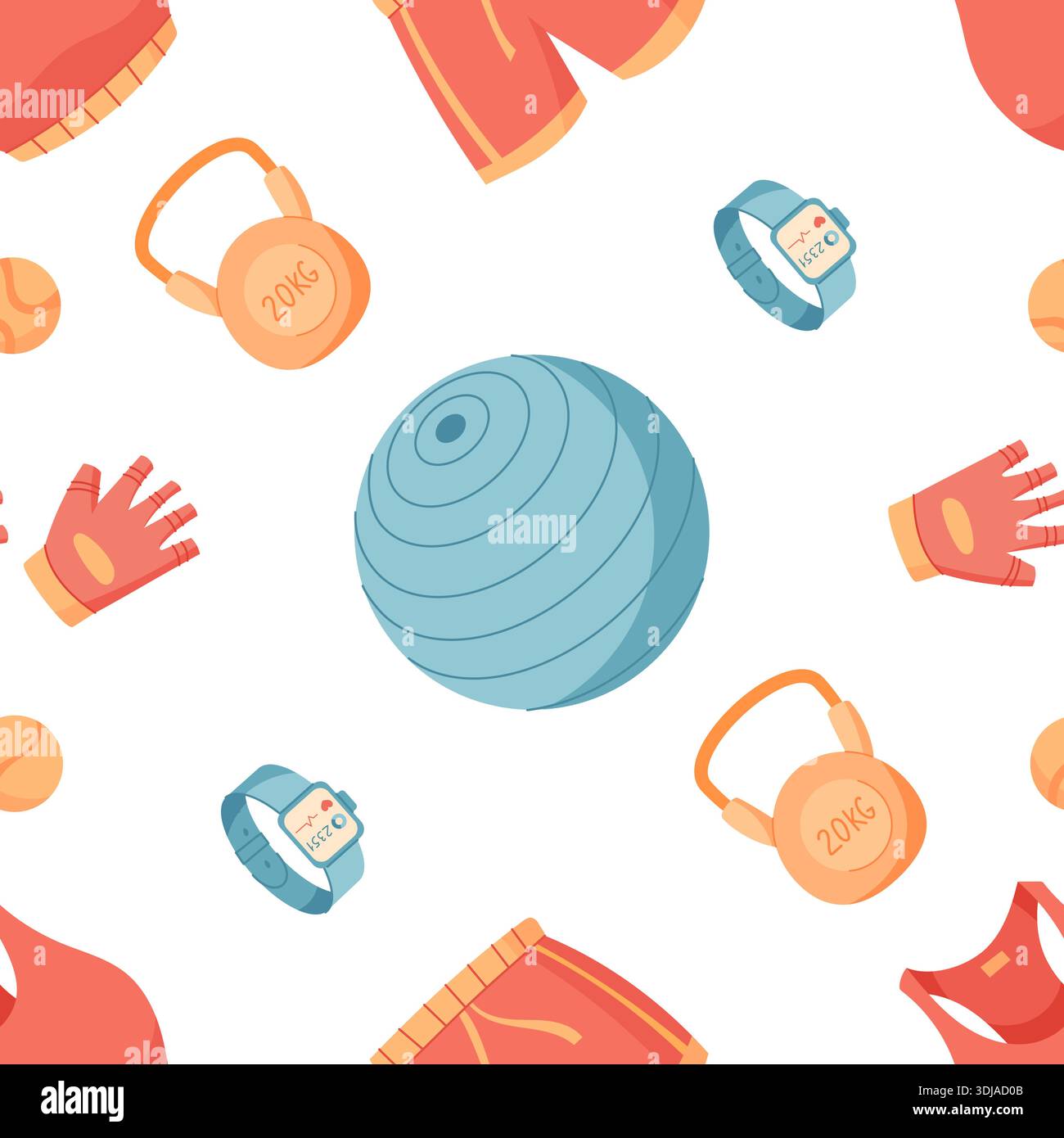 Colorful Seamless Gym Equipment Pattern Stock Vector