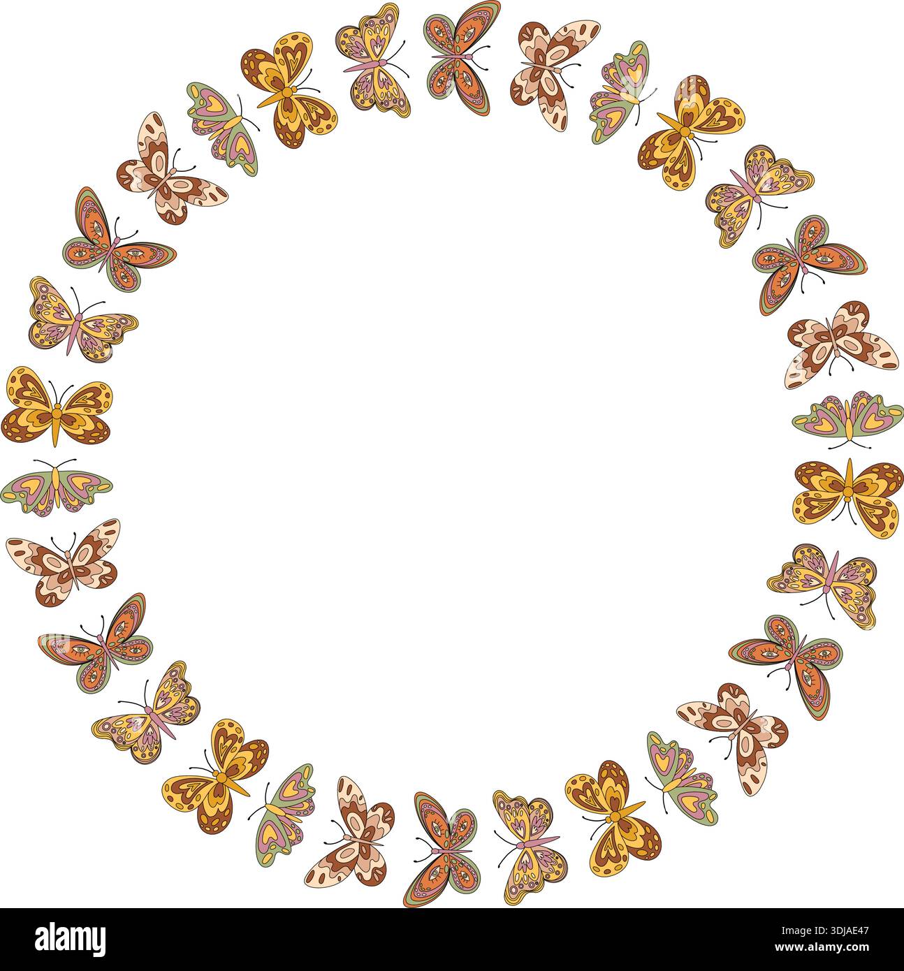 Groovy Retro Butterfly Circle Border Pattern Stock Vector