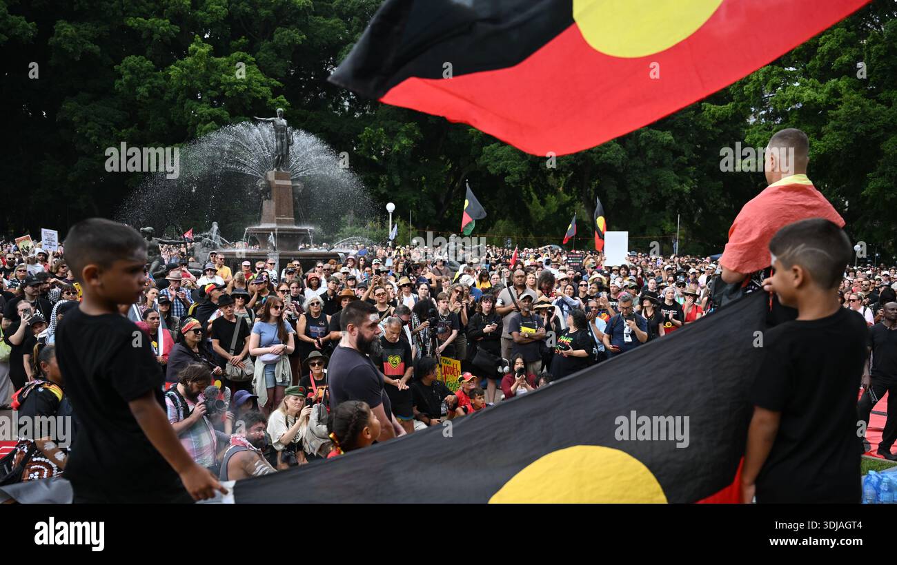 A huge crowd attend the Invasion Day protest in Hyde Park during ...