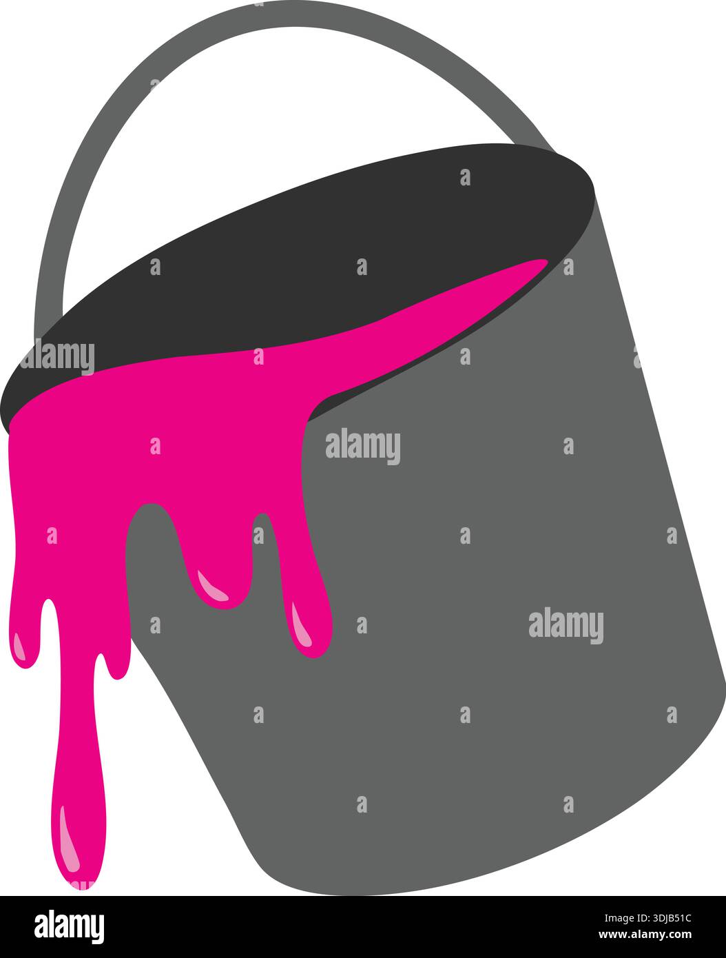 Color Dripping Bucket Gray paint bucket with bright magenta paint dripping over the rim in a ...