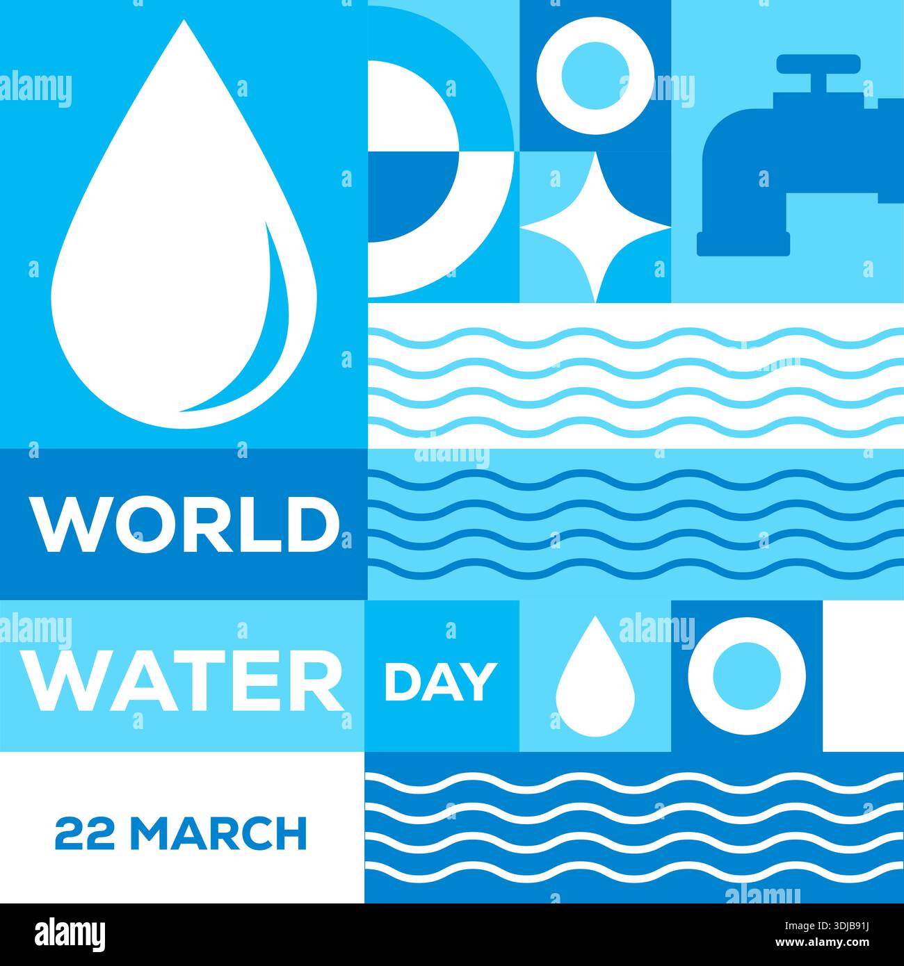 world water day illustration in flat design with geometric pattern Stock Vector
