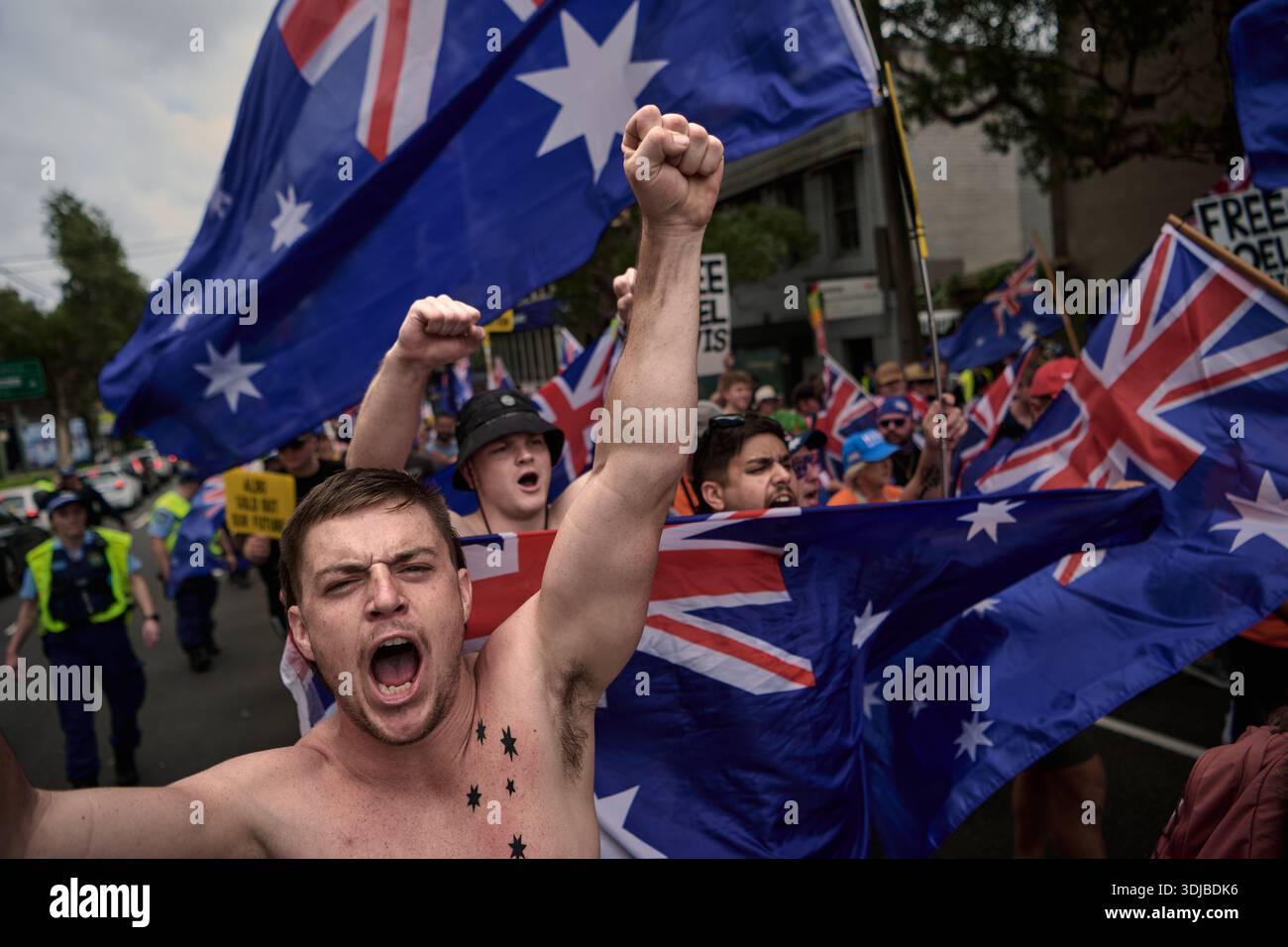 Supporters attend an anti-immigration rally in Sydney, during Australia ...