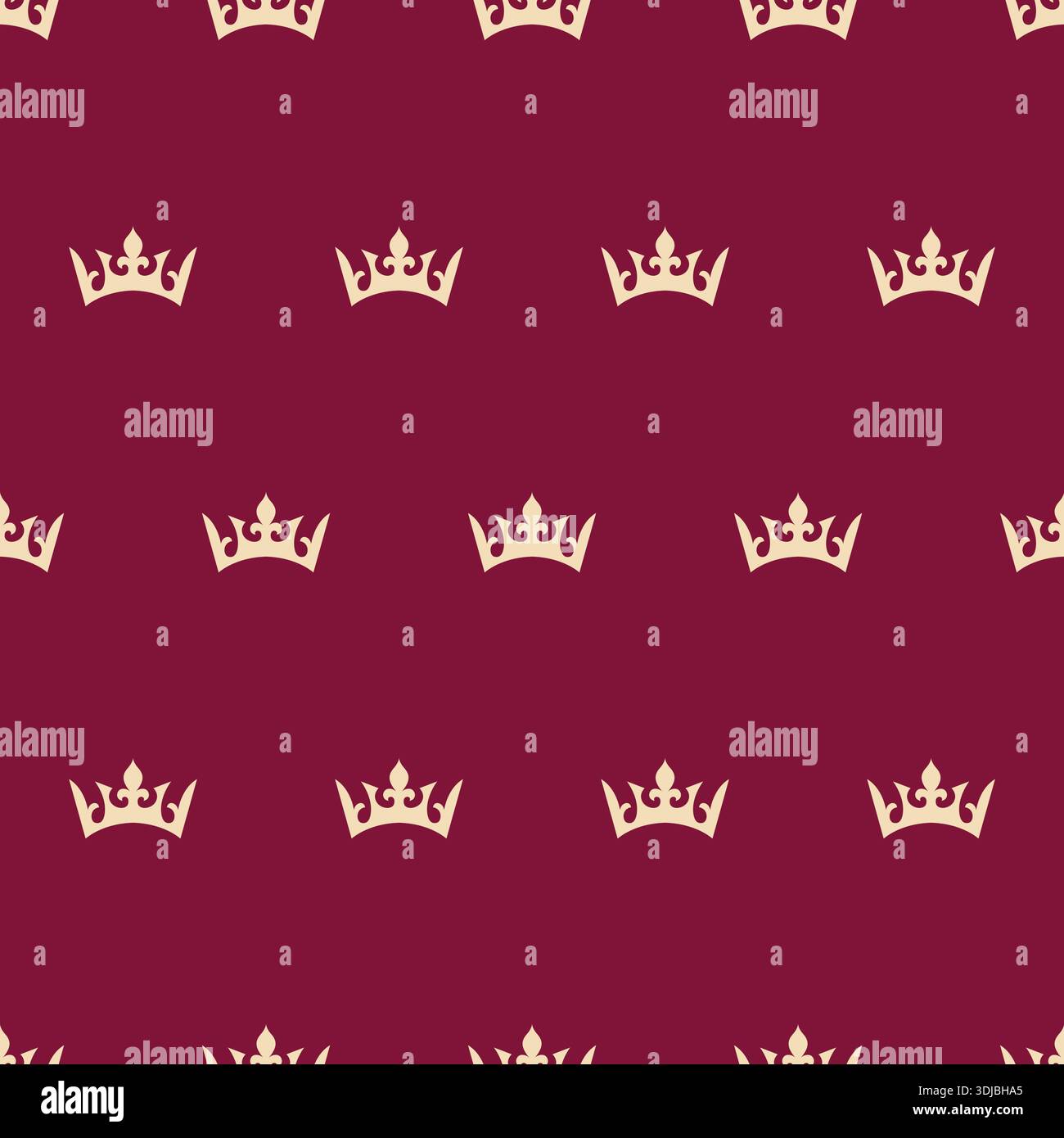 Crown Seamless Pattern With Maroon Background Design Stock Vector
