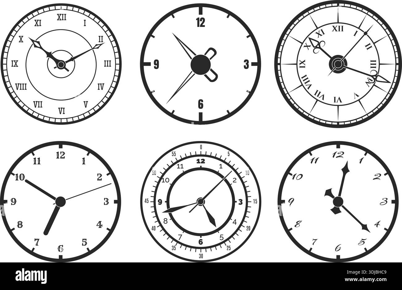 Clock faces wall clocks with numbers Stock Vector