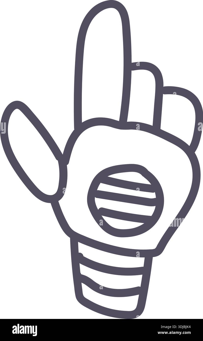 Dark grey robot hand cursor icon element. Ai interface doodle style illustration Stock Vector