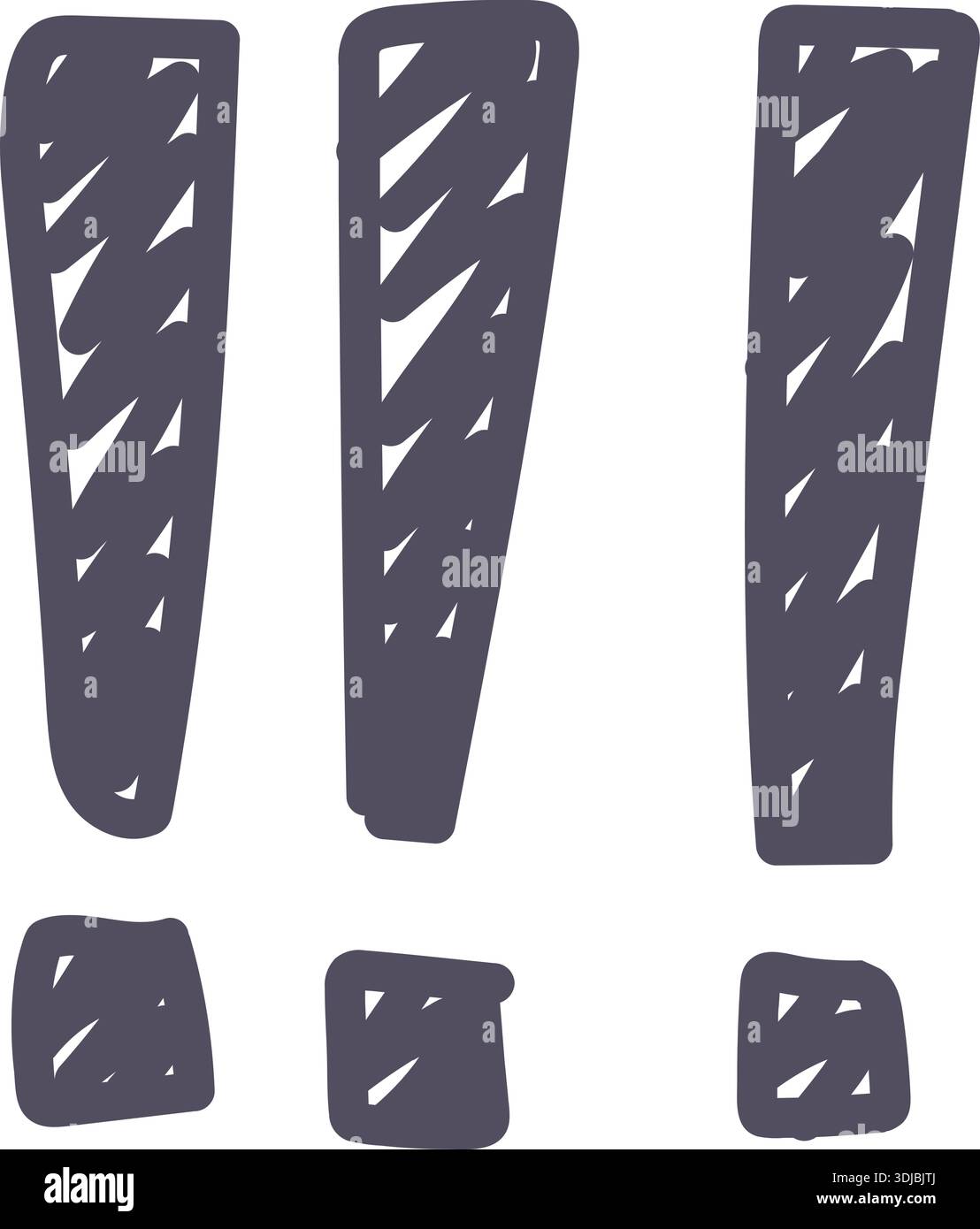Dark grey exclamation mark icon element. Ai interface doodle style illustration Stock Vector