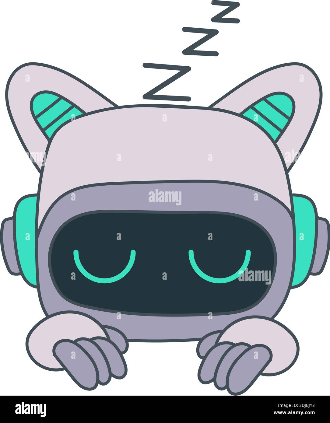 Sticker outline emoji chat-bot style face. Sleep emotion. Ai cat ...