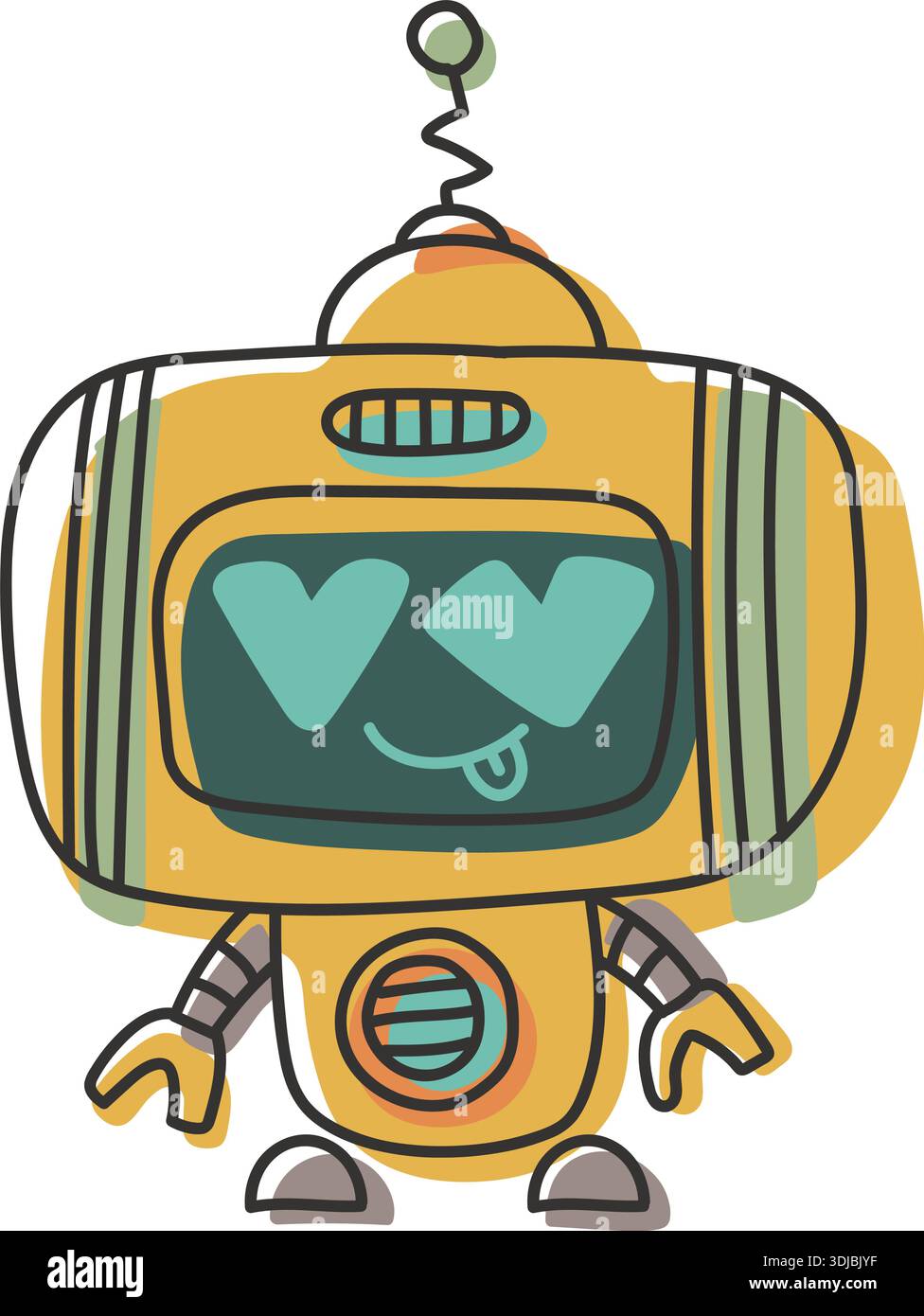 Sticker doodle chat-bot yellow character in love. Ai robotic avatar ...