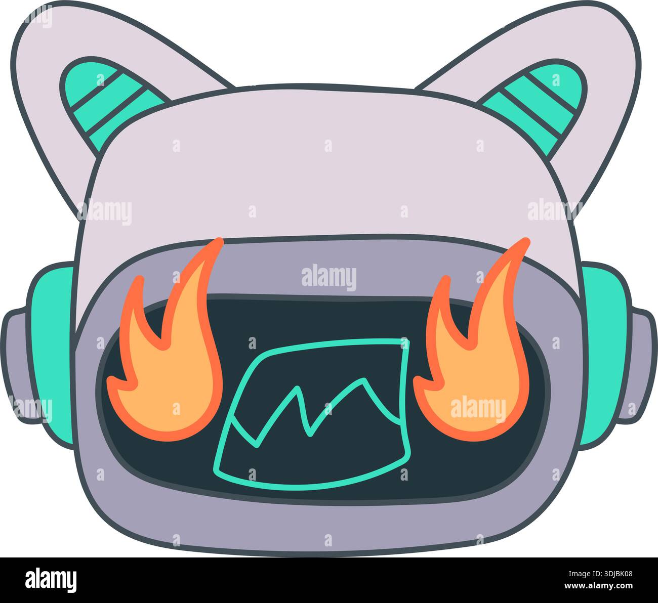 Sticker outline emoji chat-bot style face. Angry emotion. Ai cat ...