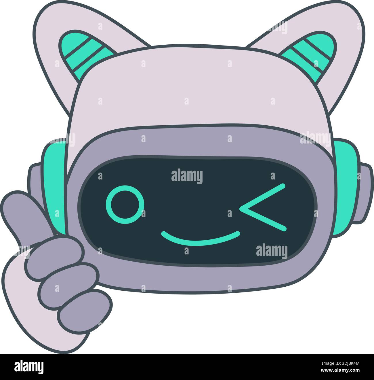 Sticker outline emoji chat-bot style face. Wink emotion. Ai cat robotic ...