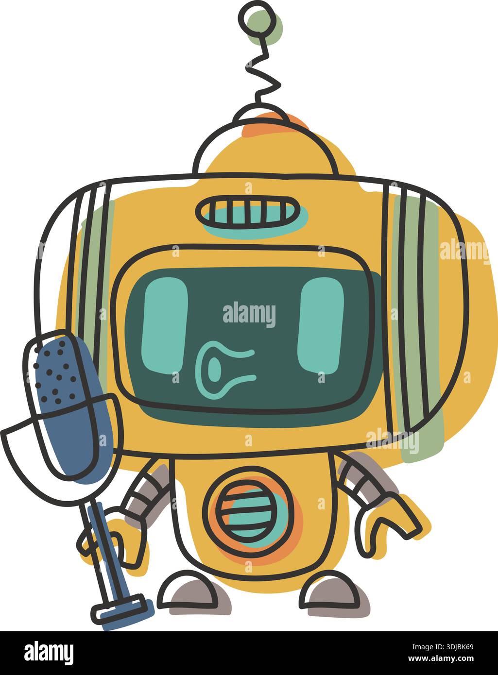 Sticker doodle chat-bot yellow singing with microphone character. Ai ...