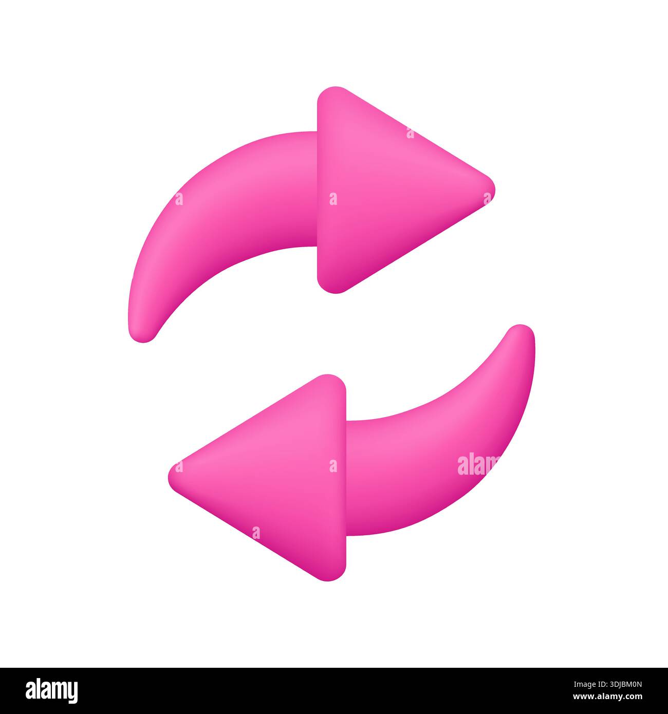 Two pink rounded arrows forming circular loop. Technology, business, refresh, reload, update, synchronization and process cycle concept. 3d vector ico Stock Vector