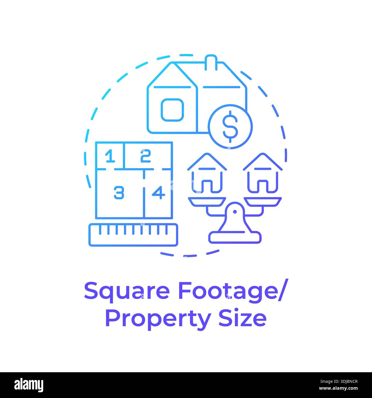 Square footage and property size blue gradient concept icon Stock Vector