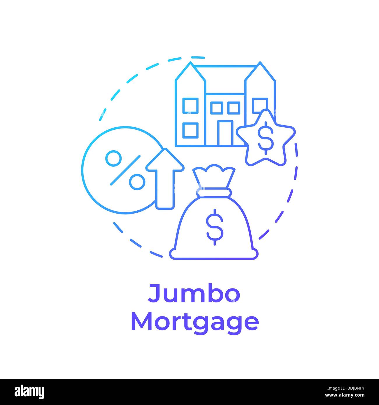 Jumbo mortgage blue gradient concept icon Stock Vector